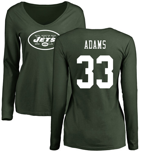 New York Jets Green Women Jamal Adams Name and Number Logo NFL Football #33 Long Sleeve T Shirt->women nfl jersey->Women Jersey